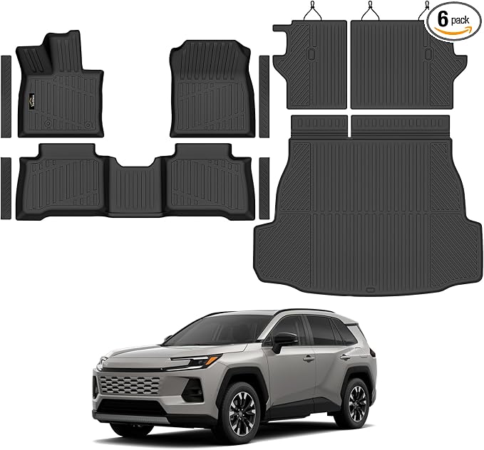 Floor Mats & Cargo Mat & Backrest Mat Custom for Toyota RAV4 Hybrid 2026 (Not for Cargo Area with Subwoofer) (Not for Phev), Door Sill Guards, All Weather TPE Floor Liners for RAV-4 2026 Accessories