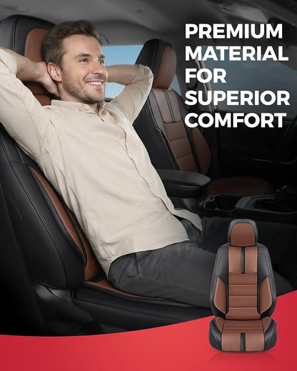 FREESOO Universal Full Seat Covers, Waterproof Faux Leather Automotive Seat Covers with Carbon Fiber Texture Seat Belt Pads, Anti-Slip Airbag Compatible Car Seat Covers for Cars SUVs Trucks