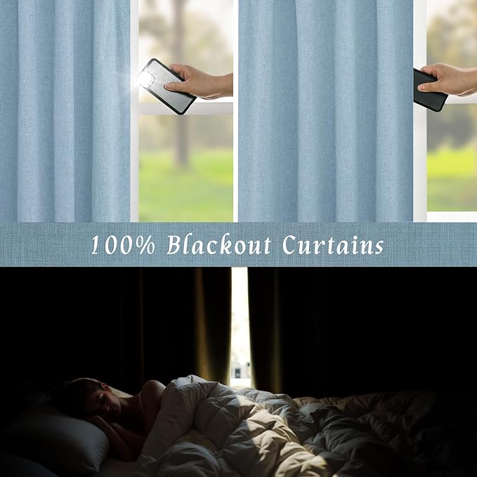 LAMIT Stone Blue 100% Blackout Window Curtains