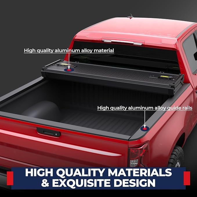 MOSTPLUS Quad 4-Fold Hard Folding Tonneau Cover Truck Bed Compatible with 2007 2008 2009 2010 2011 2012 2013 Chevy Chevrolet Silverado/GMC Sierra 1500 Fleetside - 5.8 FT Aluminum Bed (69.3 inch)