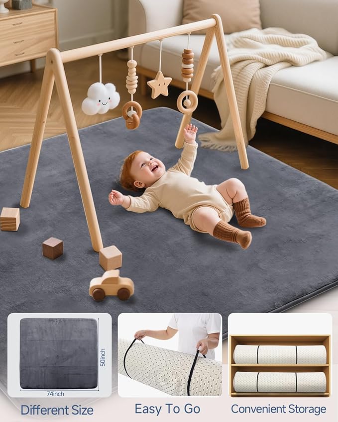 Large Thick Baby Play Mat for Floor,Padded 74x50 Playpen Mat,Foam Tummy Time Mats,Soft Support&Plush Feel Nursery Rug,Non Slip for Toddler,Infants,Kids Play,Yoga,Baby Crawling Mats (Dark Grey)