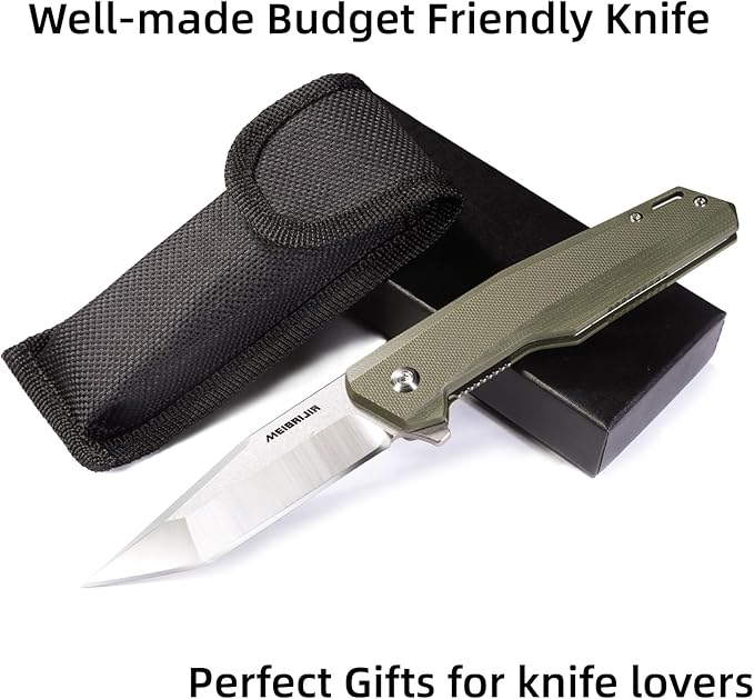Pocket Knife D2 Blade Folding Knife with G10 Handle, Smooth Flipping Action EDC Knife with Ball Bearing for Hiking Camping Outdoor, Gifts for Men