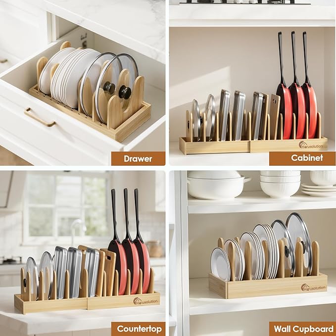Housolution Bamboo Pot and Pan Organizer