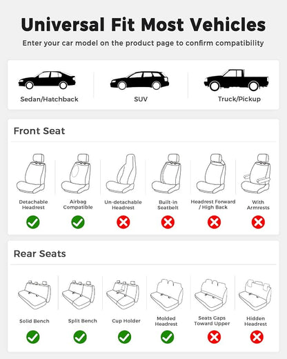 Huidasource Seat Covers, Luxury Faux Leather Car Seat Cover, Velcro Adjustable, with Airbags, Seat Belts, Thinning Design Perforation Cooling Heating Universal Fit for Most Cars Vans Trucks SUVs Black