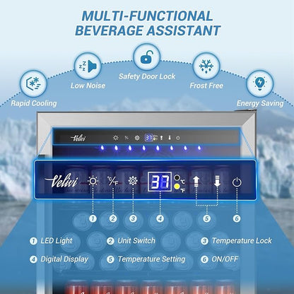 24 Inch Beverage Refrigerator, 210 Cans Under Counter Beverage Cooler, and Milk