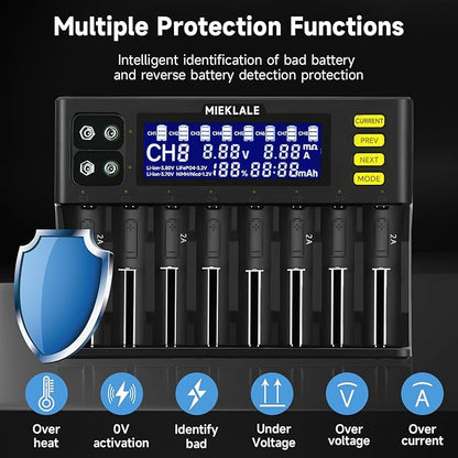 18650 Battery Charger, MIEKLALE 8+2 Bays Smart Universal Battery Charger