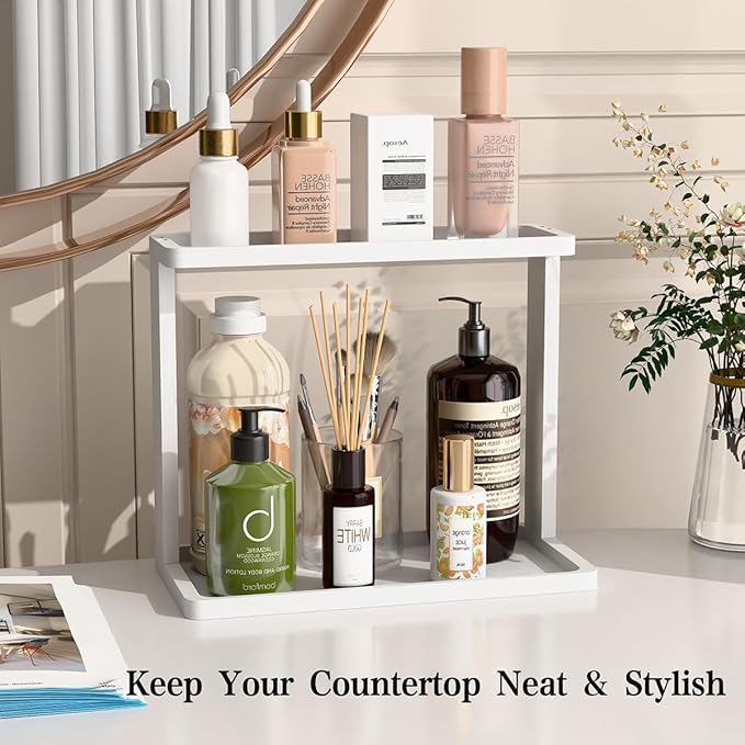 PEKER Bamboo Bathroom Organizer Countertop – Small Vanity Storage Shelf