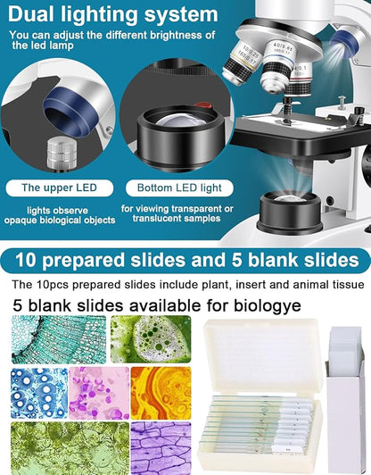 Microscope for Adults WF10x and WF25x eyepieces, 40X-2000X Magnification USB Camera, Microscope for Adults Suitable for Laboratory School Home Education.