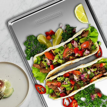 Commercial Quality Baking Sheet Pan Set, Natural Stainless Steel Cookie Sheet