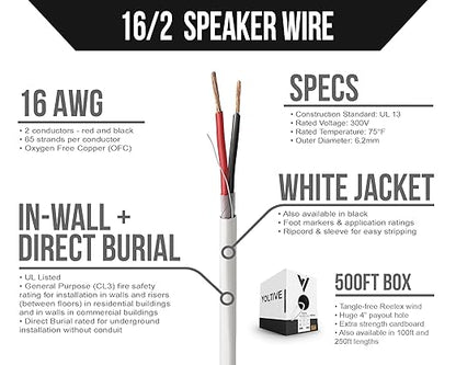 Voltive 16/2 Speaker Wire, in-Wall CL3 & Direct Burial, 500ft