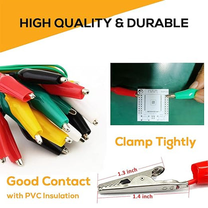 Alligator Clips Electrical, 20PCS Preminum Test Leads with Crocodile Clips, 5 Colors Jumper Wires Kit with Testing Probes for Electrical Testing with Dual Ended Insulators for Circuit Connection