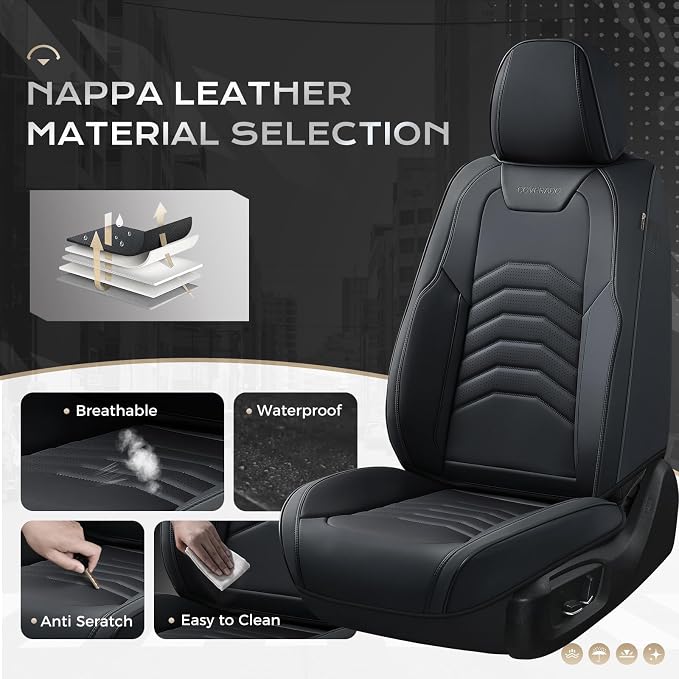 Coverado Car Seat Covers Front Seats, 2-Pack Black Seat Covers for Cars, Waterproof Leather Car Seat Covers for Cars, Car Seat Protector Car Seat Cushion Universal Fit for Most Cars Trucks SUV