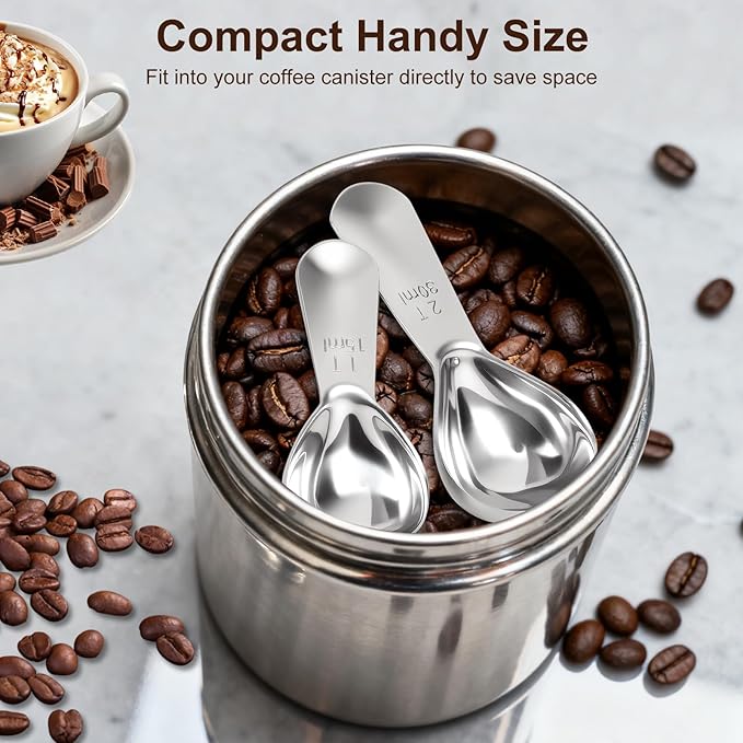 2Pcs Coffee Scoops, Premium 18/8 Stainless Steel Coffee Spoons, Tea and Powder