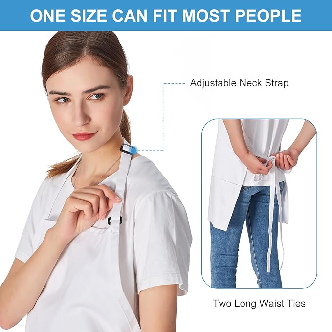 Jubatus 2 Pack 3 Pockets 100% Cotton Adjustable Bib Apron Chef Kitchen Cooking