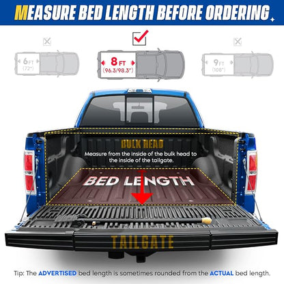 Soft Roll-up Truck Bed Tonneau Cover for Dodge Ram 1500 2002-2018, 1500 Classic 2019-2023, Ram 2500 2003-2023, Ram 3500 2003-2023, Fleetside 8 ft 96.3 98.3 in Bed