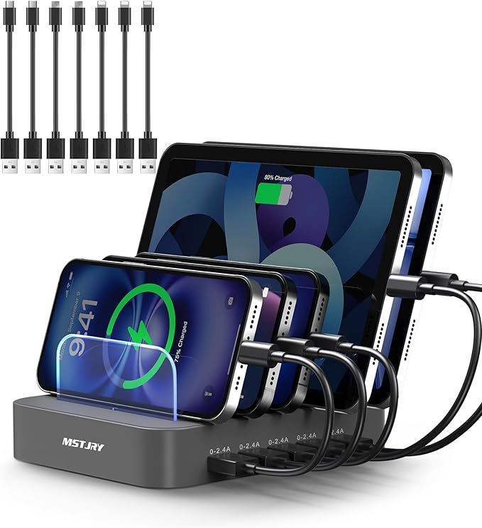 MSTJRY Charging Station for Multiple Devices : 5 Port Multi USB-A Charger