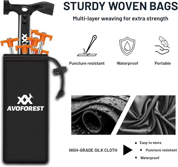 20 Pcs Tent Stakes with Camping Hammers,Avoforest 7.1 Inch Non-Rust Metal Tent Pegs + Portable Tent Stakes Hammers Ground Stakes and Tent Accessories Camping with Storage Bag,Garden,Hiking