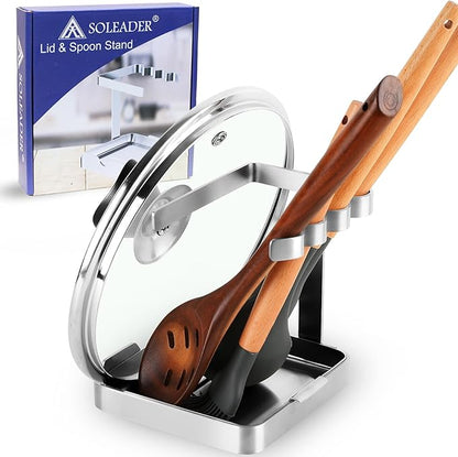 SOLEADER Pot Lid Holder While Cooking, 2 in 1 Stainless Steel Upright Spoon Rest