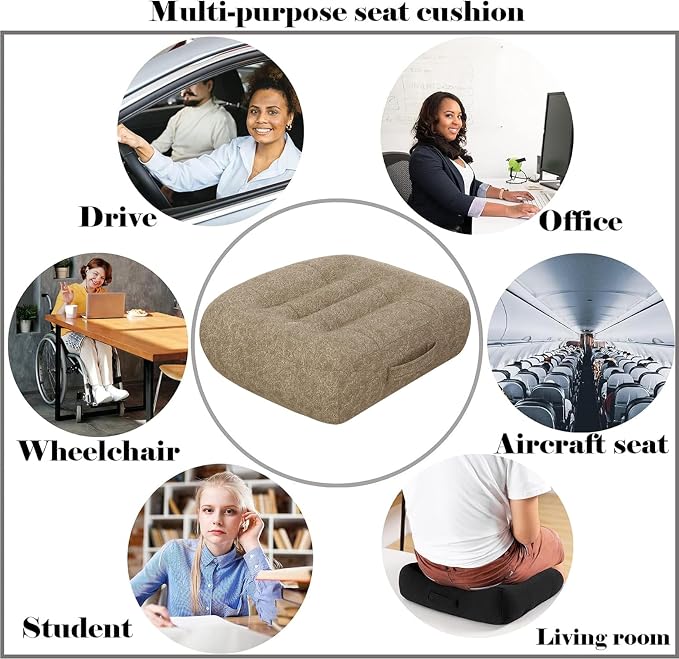 adult car seat booster for height/drivers seat booster cushion for adults-Increase The Field of View by 12cm/4.7in,Plush shell, breathable,with handle,easy to carry,for Cars,Office,Home（Light Brown）
