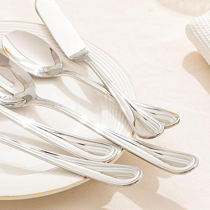 KINGSTONE 16 Piece Teardrop Serving Utensils Set, 18/10 Stainless Steel Serving Utensils, Slotted Spoons, Forks, Tongs, Cake Server, Butter Knife for Buffet, Catering, Wedding, Party