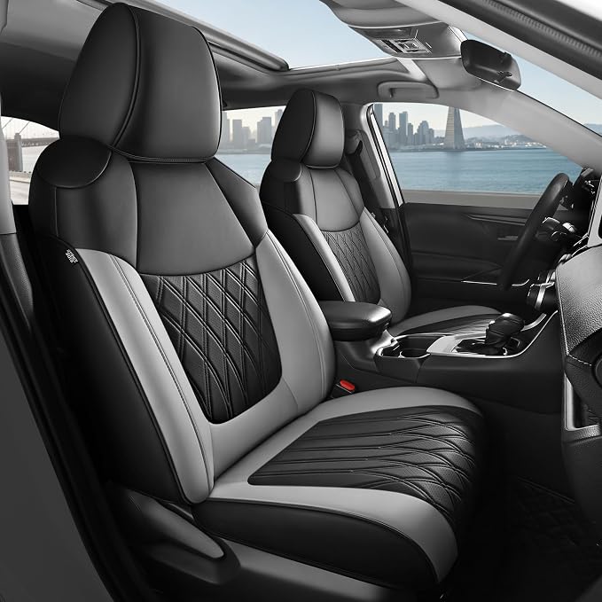 FREESOO Custom Seat Covers for Toyota RAV4 2019 2020 2021 2022 2023 2024 2025 Hybrid XLE LE Limited XLE Premium, RAV4 Leather Car Seat Covers Interior, RAV 4 SUV Accessories Full Set, BlackGrey