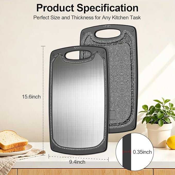 Viretang Metal Cutting Boards for Kitchen, Functional Large Black Plastic