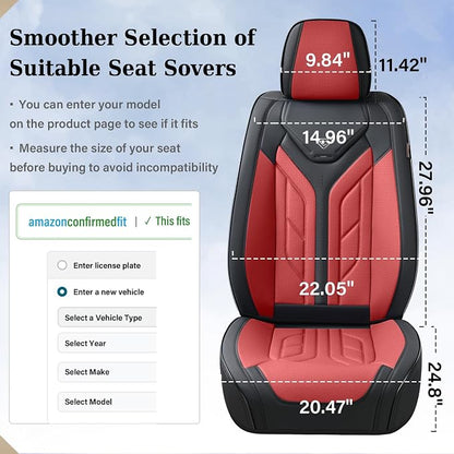 Coverado Car Seat Covers Full Set, Automotive Seat Covers Car Seat Protector Car Seat Cushion, Waterproof Leather Seat Covers for Cars, Universal Fit for Most Sedans SUV Pick-up Truck(Burgundy)