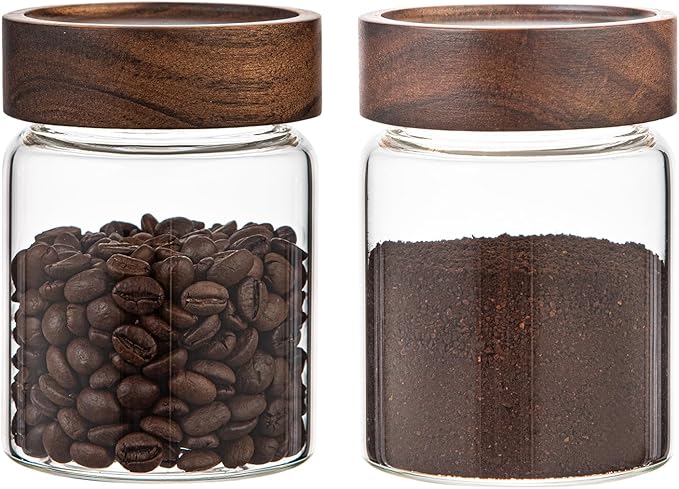 Small Glass Coffee Jars with Top Screw Lid Round Storage Canister Clear Glass Food Jar for Pantry Sugar Tea Coffee Bean Spice Nuts Cookies Bath Salts (2×300ml(10oz))