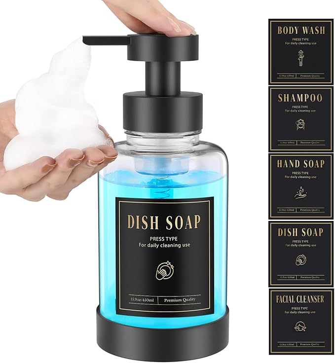 Luxspire Foaming Soap Dispenser, Glass Foam Pump Soap Dispenser, Non-Slip Hand