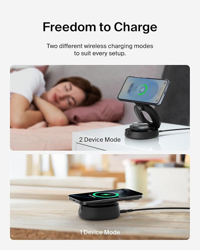 Belkin MagSafe Charger Compatible, 2-in-1 Qi2 Wireless Charging Station 15W