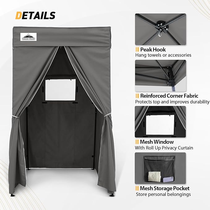 EAGLE PEAK Flex Compact 4x4 Pop-up Canopy Changing Room, Portable Privacy Dressing Room for Indoor Fashion Photoshoots, Camping, or Pool, Dark Gray