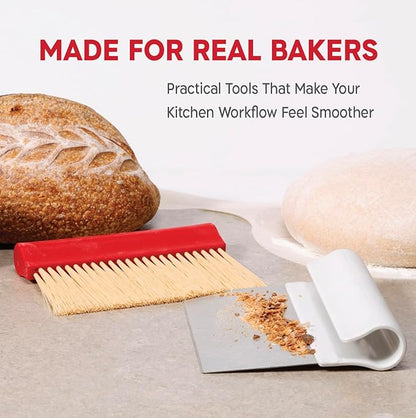 KneadAce Dough Scraper & Baker’s Brush Set. Stainless Steel Bench Scraper &