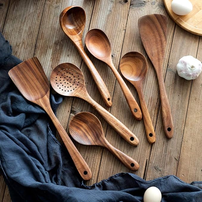 Teak Kitchen Utensils, Wooden Soup Spoon Kitchenware Seasoning Scoop Dipping