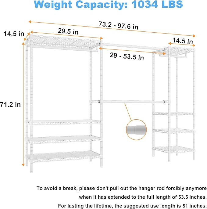 Ulif E11 Heavy-Duty Garment Rack, Metal Freestanding Clothes Rack and Closet