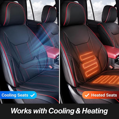 Coverland Custom SUV Car Seat Covers Front Seats for [2011-2020 Kia Sportage] - Protector Water Resistant Leather Memory Form Back Support Seat Cushion [Front - Black with Red Stitching]
