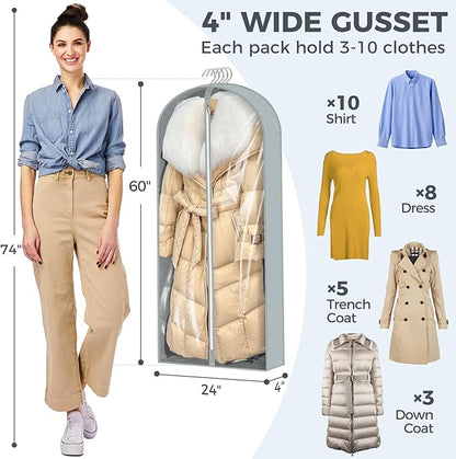 6 Pcs 60" Garment Bags for Hanging Clothes, Garment Bags Shoulder Covers