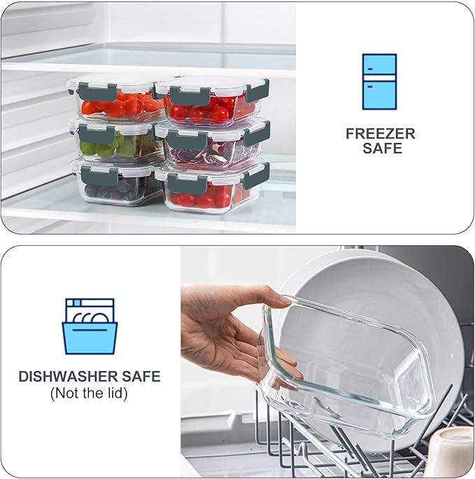 KOMUEE 10 Packs 22 oz Glass Meal Prep Containers, Glass Food Storage Containers with Lids, Airtight Lunch Boxes BPA Free, Microwave and Freezer Safe