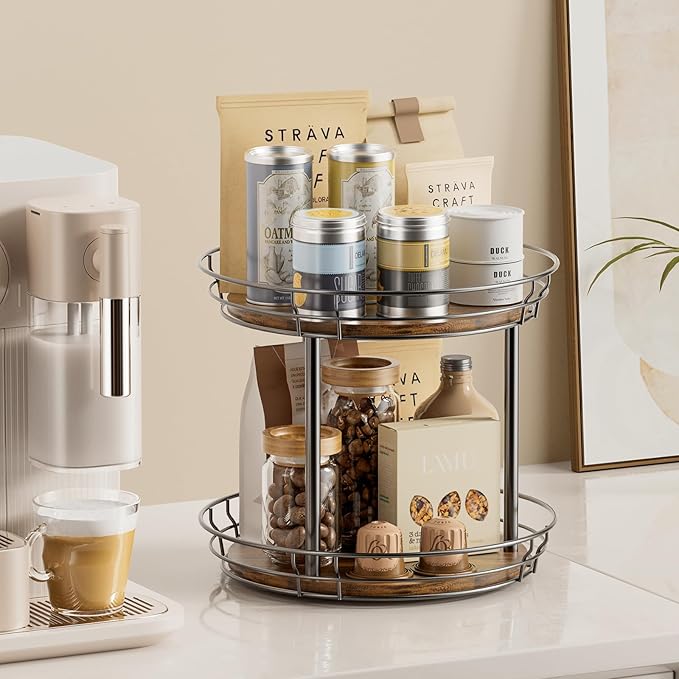 LAMU 12'' Lazy Susan Turntable Organizer, 2 Tier Round Rotating Spice Rack