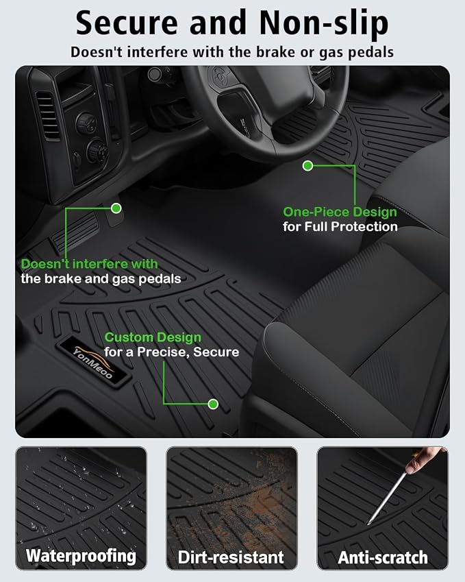 Floor Mats Custom for Ford Transit 2015-2021 150/250/350/350HD w/Carpet Flooring (Not for Transit Connect Models) All Weather TPE Rubber 1st Row Anti-Slip Floor Liners for Transit Accessories