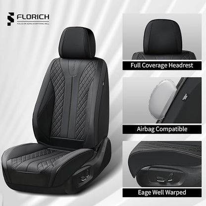 FLORICH Leather Seat Covers Full Set Automotive Seat Covers Black Car Seat Covers Waterproof Front and Back Seat Covers Car Seat Cushion Protector Universal Fit for Most Cars SUV Trucks, Black