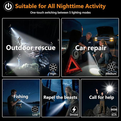 SKYFIRE Rechargeable Flashlights High Lumens: LED Super Bright Flashlight Zoomable with 5 Modes IPX6 Waterproof Handheld Powerful Flash Light for Camping,Emergenciesr,Home&Gifts（with Ignition Lens）