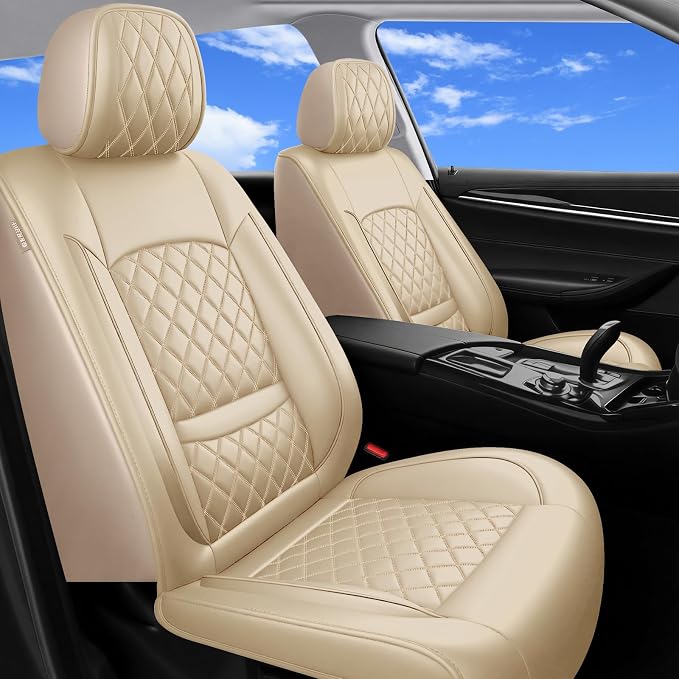 Car Seat Covers Compatible with Hyundai Tucson 2010-2025 2026- Full Set 5 Seats Luxury Leather All-Weather Seat Cushions & Protectors, Waterproof & Breathable, Airbag Compatible (Beige)