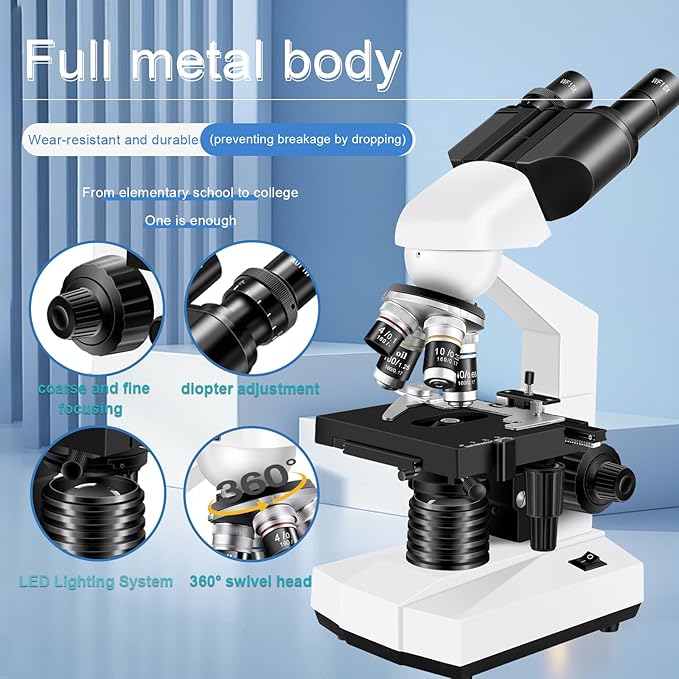 Microscope for Adults WF10x and WF25x eyepieces, 40X-2000X Magnification USB Camera, Microscope for Adults Suitable for Laboratory School (Large Model Binocular Electronic Eyepiece)