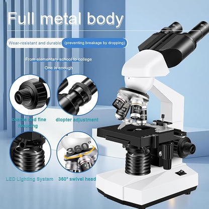 Microscope for Adults WF10x and WF25x eyepieces, 40X-2000X Magnification USB Camera, Microscope for Adults Suitable for Laboratory School (Large Model Binocular Electronic Eyepiece)