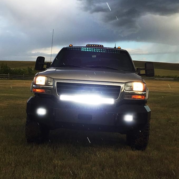 Nilight 20 Inch 420W Triple Row Flood Spot Combo Led Light Bar 4PCS 4Inch 60W LED Pods Driving Boat Lights Led Off Road Trucks Lights , 2 Years Warranty (ZH415), Black