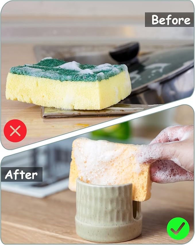 Zoeeker Kitchen Sponge Holder, Ceramics Sponge Dish Rack Sink Scrub Caddy