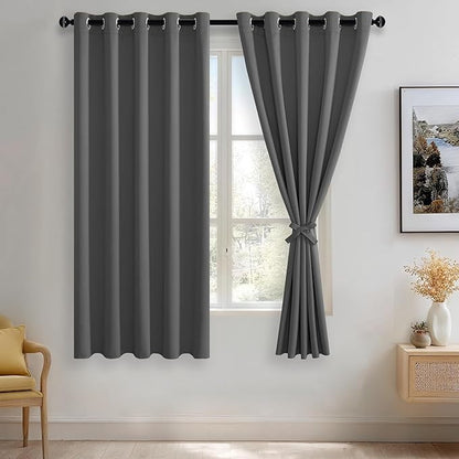 JIUZHEN Dark Grey Blackout Curtains