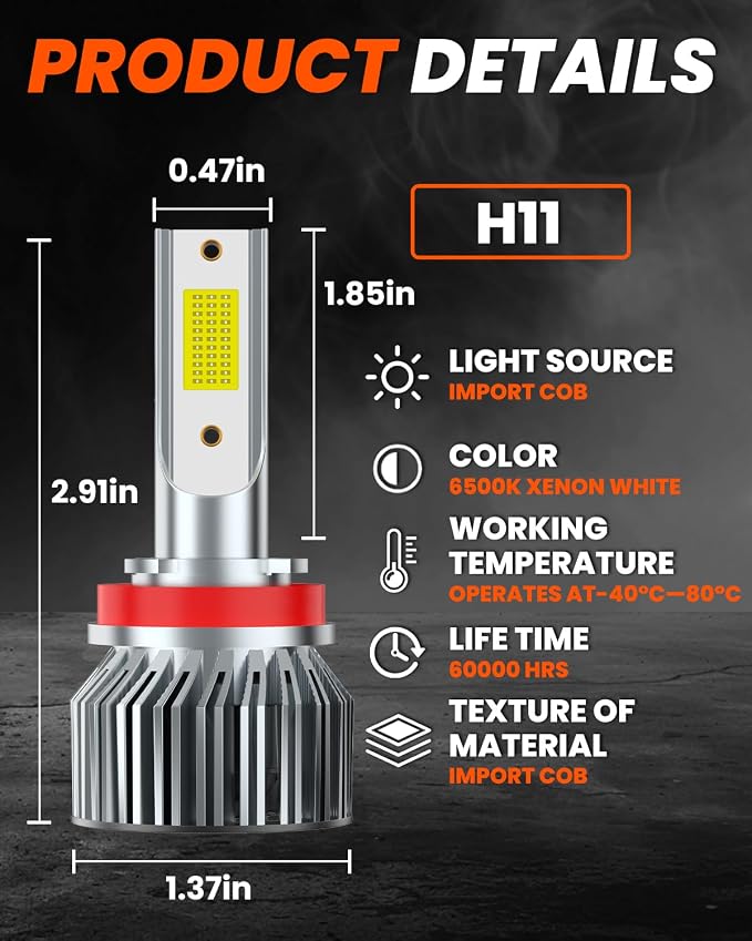 Fit for 2016 2017 2018 2019 2020 2021 2022 2023 Toyota Tacoma High Beam Low Beam Fog Light Bulbs Combo,6500K Safety Bright White,Enhanced Visibility Upgrade With Fan,Plug and Play,IP68 6-Pack