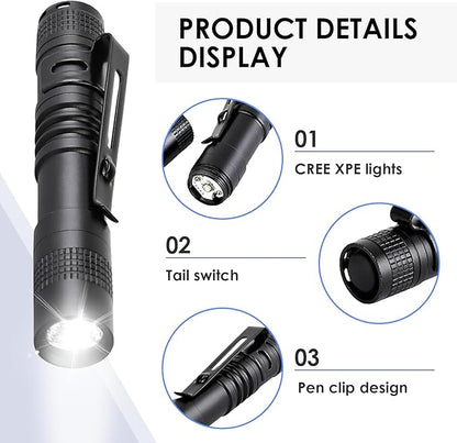 3.5" Mini Flashlight, AAA Small Pen Light with Clip, 500 Lumen Pocket Pen Flashlight Powered by AAA Battery, Portable Versatile for Inspection Medical Repair Camping Outdoor Emergency (White Light)