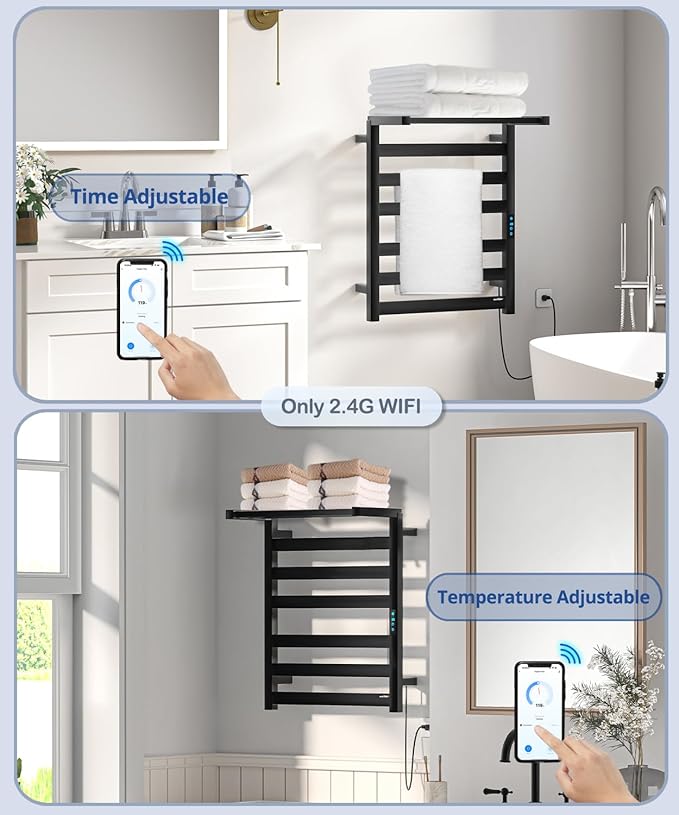 Towel Warmer Rack with WiFi, 6 Bars Large Towel Racks with Temperature & Timing